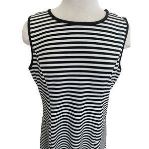 NEW YORK & CO DRESS Large Black & White STRIPE FIT & FLARE STRETCH SLEEVELESS